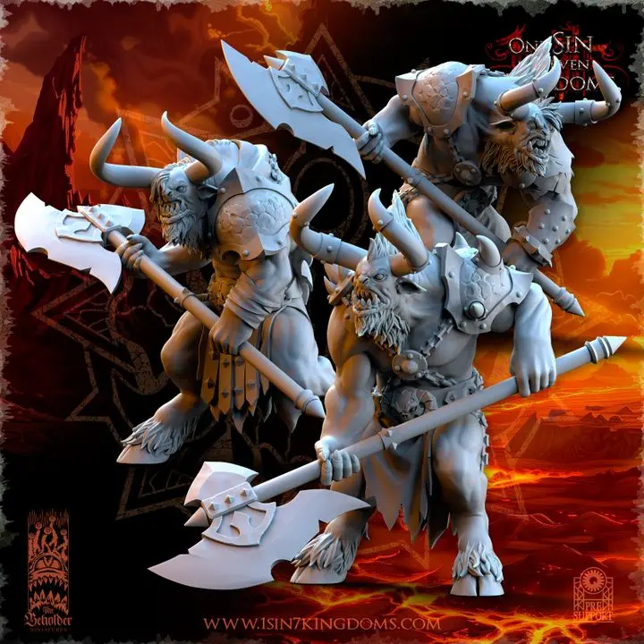 The Beholder miniatures- Guerriers corrompus - Minotaures armes lourdes X3