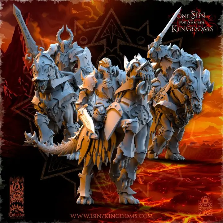 The Beholder miniatures- Guerriers corrompus - Chevaliers montés épée bouclier (Socle carré, 28mm, Par 10)