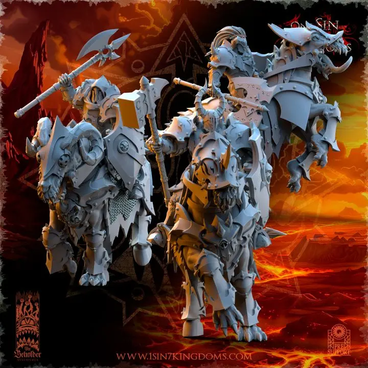 The Beholder miniatures- Guerriers corrompus - Chevaliers montés Arme de base boucliers (Socle carré, 28mm, Par 10)