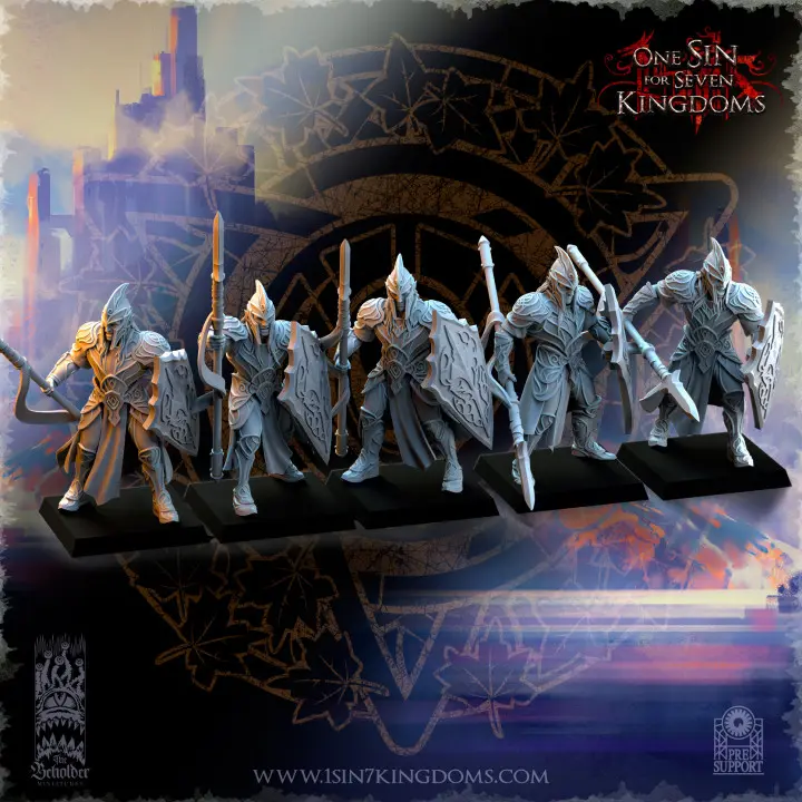 The Beholder miniatures- Hauts elfes - Guerriers avec lances et boucliers