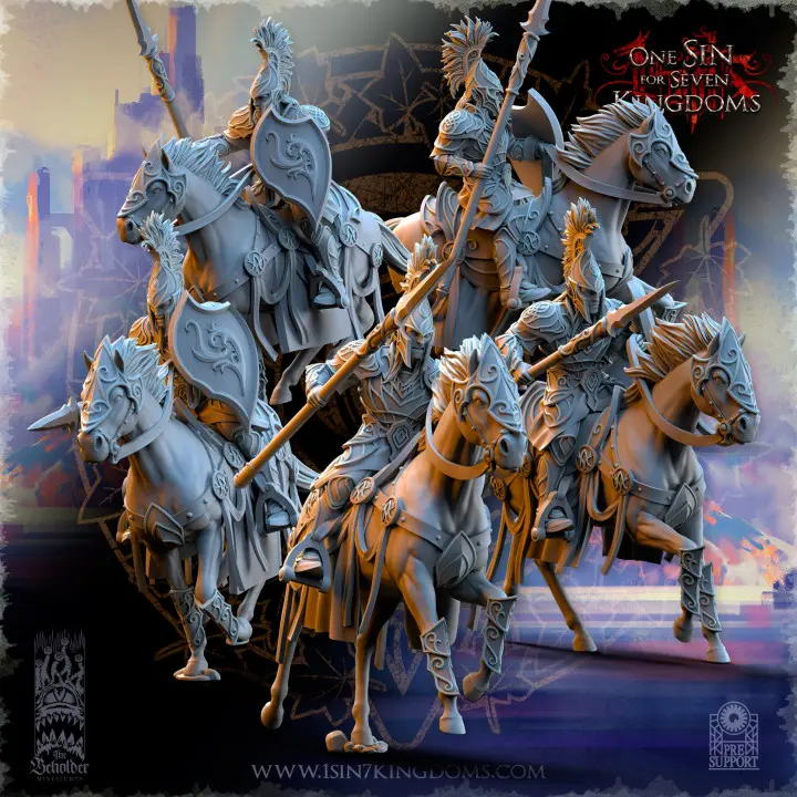 The Beholder miniatures- Hauts elfes - Cavalerie légère lances boucliers