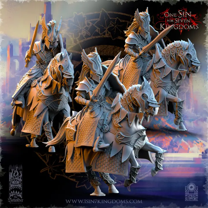 The Beholder miniatures- Hauts elfes - Chevaliers d'Ashur épées boucliers (Socle carré, 28mm, Par 10)