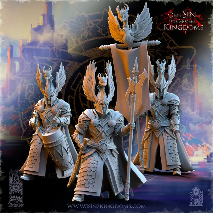 The Beholder miniatures- Hauts elfes - Etat major complet Chevaliers phoenix