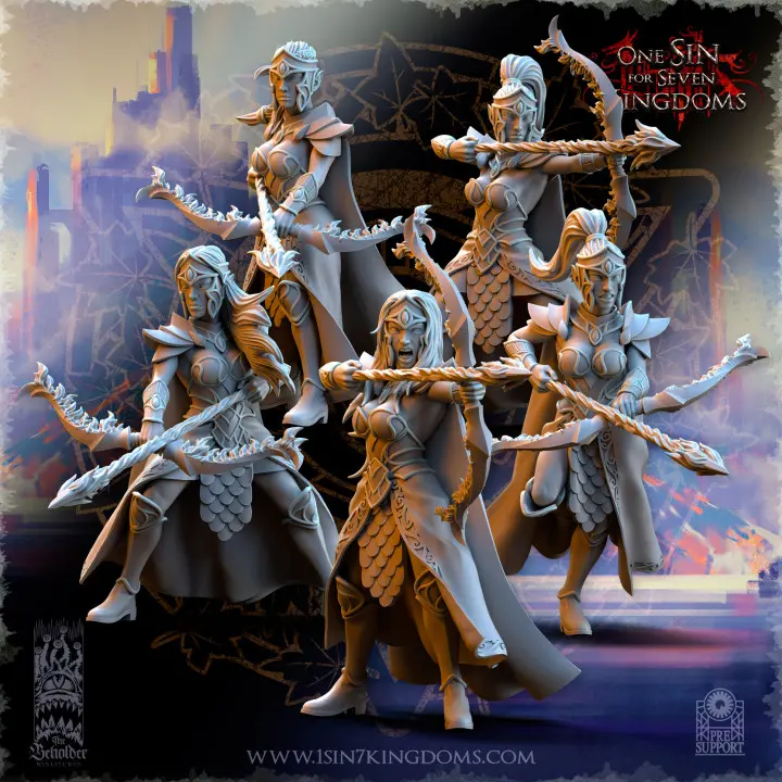 The Beholder miniatures- Hauts elfes - Sœurs arcs enflammés (Socle carré, 28mm, Par 10)