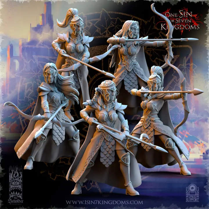 The Beholder miniatures- Hauts elfes - Sœurs arcs (Socle carré, 28mm, Par 10)