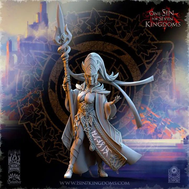 The Beholder miniatures- Hauts elfes - Reine haut elfe à pied (Socle carré, 28mm)