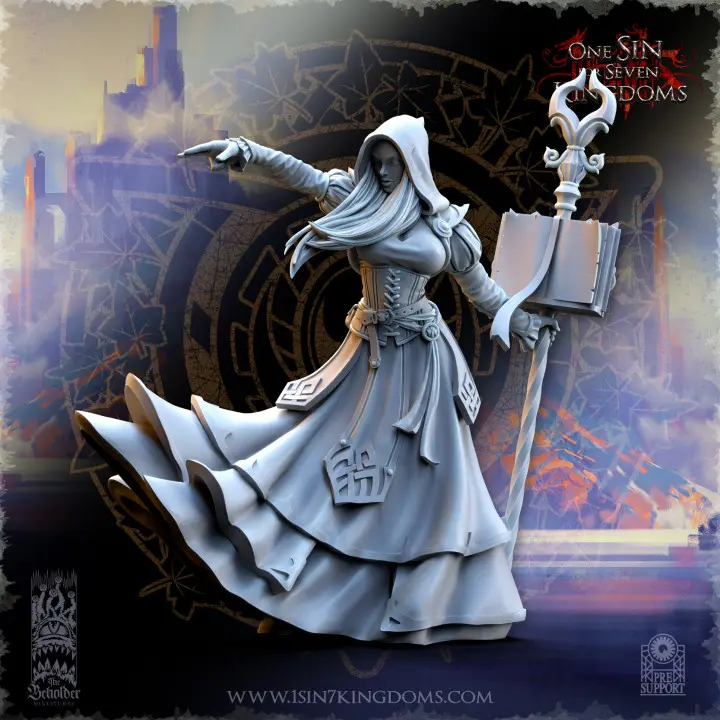 The Beholder miniatures- Hauts elfes - Kythaela sorcière haut elfe (Socle carré, 28mm)