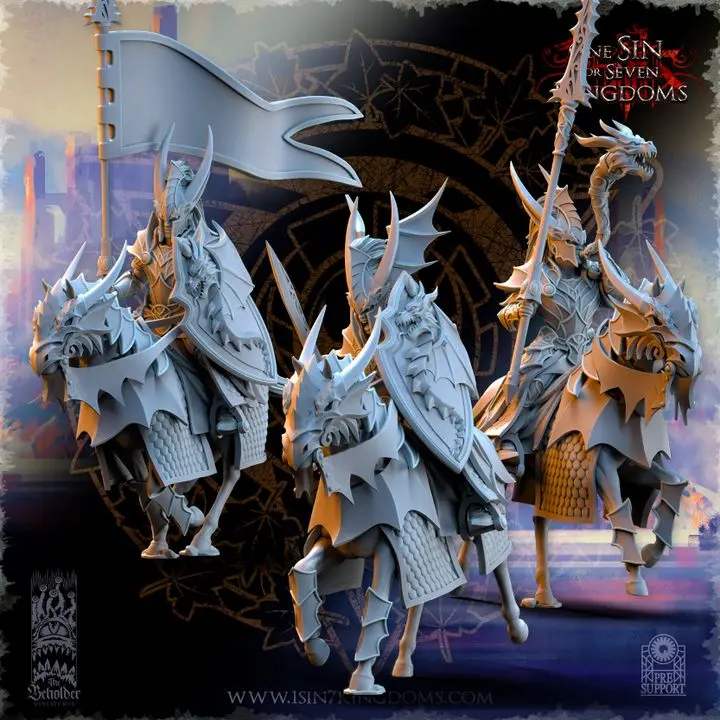 The Beholder miniatures- Hauts elfes - Chevaliers Dragons Etat major complet