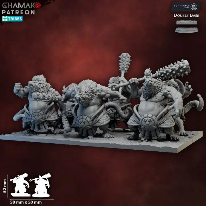 Ghamak - Fantasy - Hommes Rats -   RattOni Sumo (Socle carré, 28mm, Par 3)