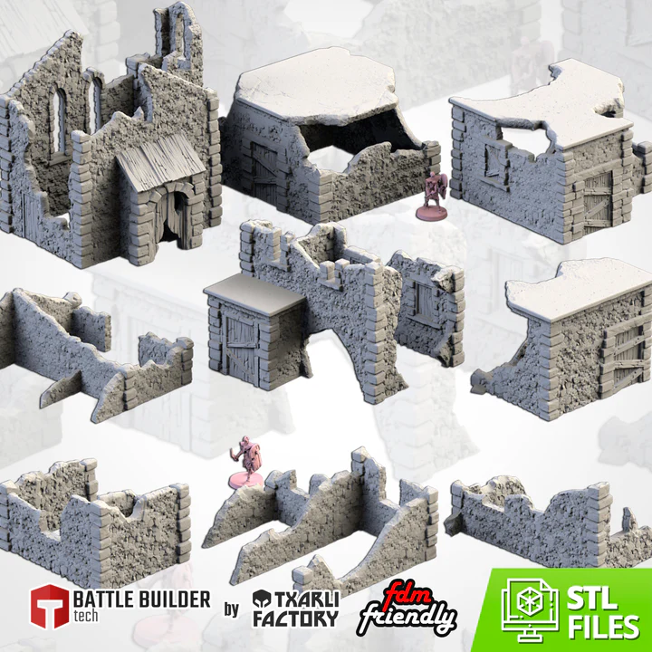 Txarli - Décors Fantasy - Village en ruines (Style 1, 28mm)
