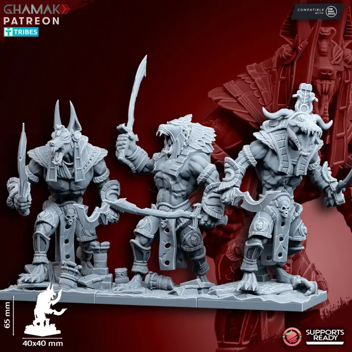 Ghamak - Fantasy - Rois des sables - Gardiens Nomarch avec doubles armes (Socle carré, 28mm, Par 3)