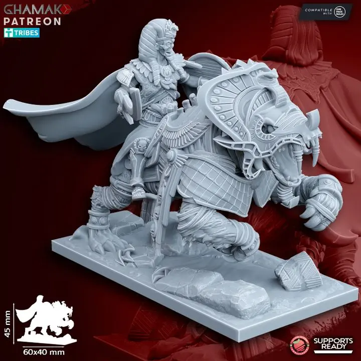 Ghamak - Fantasy - Rois des sables - Roi sur Dent de sabre (Socle carré, 28mm)