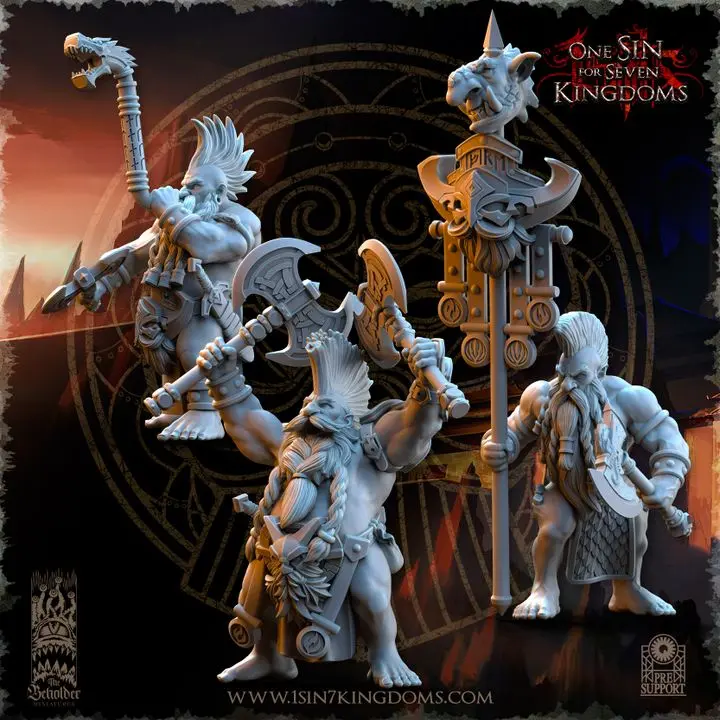 The Beholder miniatures- Nains - Etat major complet Tueurs