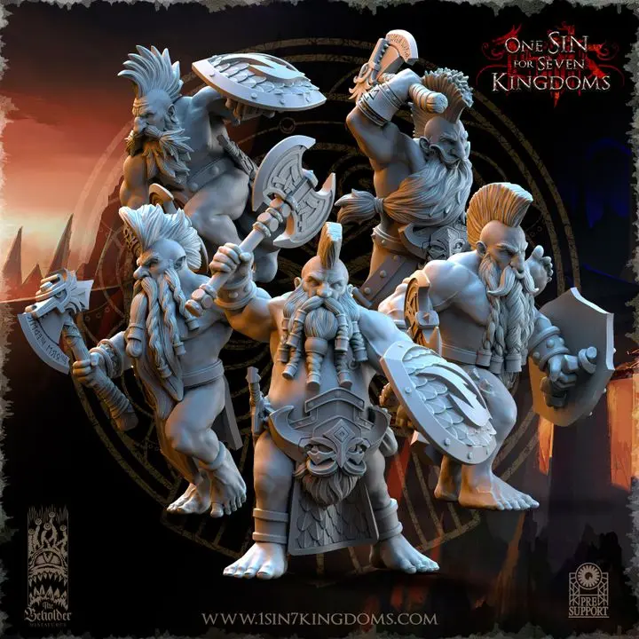 The Beholder miniatures- Nains - Tueurs armes de base et boucliers