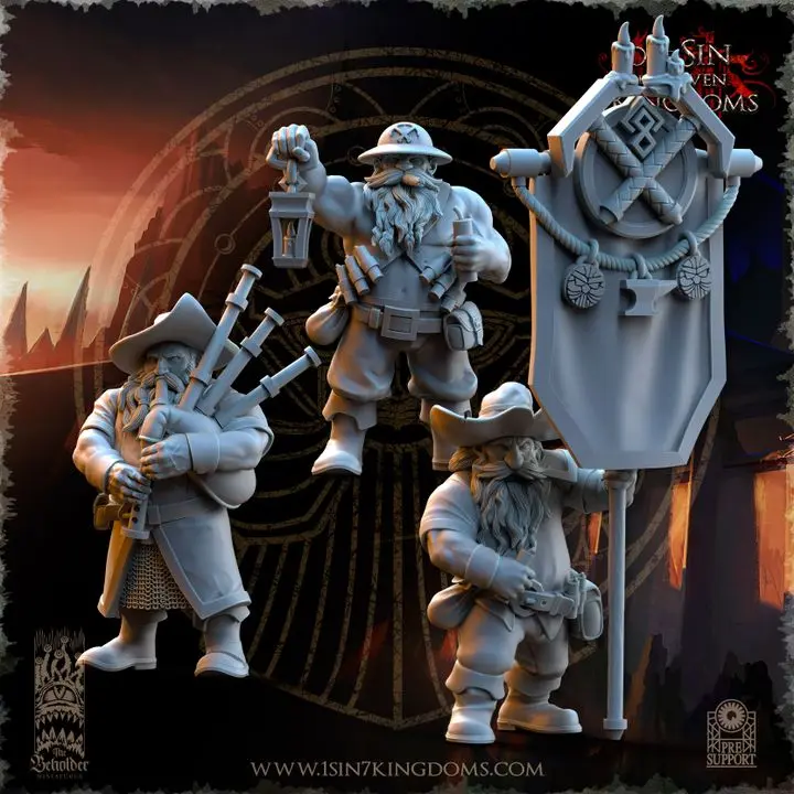 The Beholder miniatures- Nains - Etat major complet mineurs