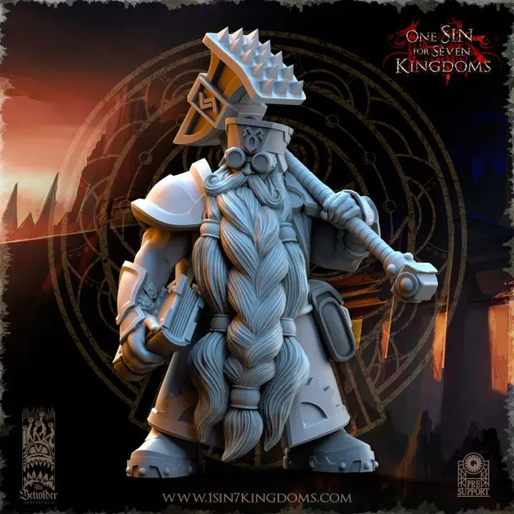 The Beholder miniatures- Nains - Ingénieur B (Socle carré, 28mm)