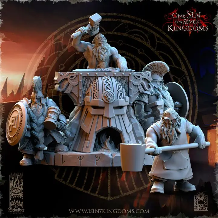 The Beholder miniatures- Nains - Forge tonnerre (Socle carré, 28mm)