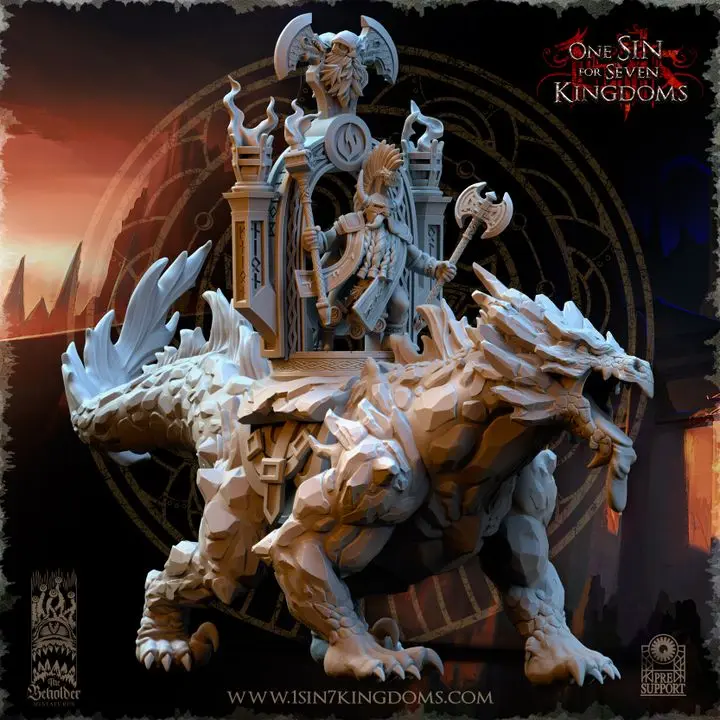 The Beholder miniatures- Nains - Bête volcanique (Socle carré, 28mm)