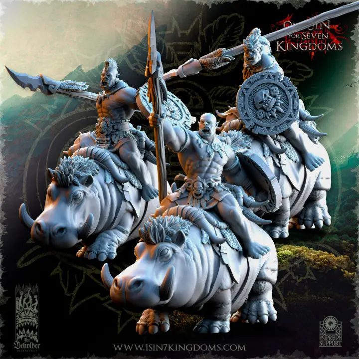 The Beholder miniatures- Orc - Salanaar Orc sur hippo lances boucliers
