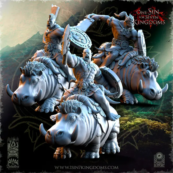 The Beholder miniatures- Orc - Salanaar Orc sur hippo armes de base boucliers