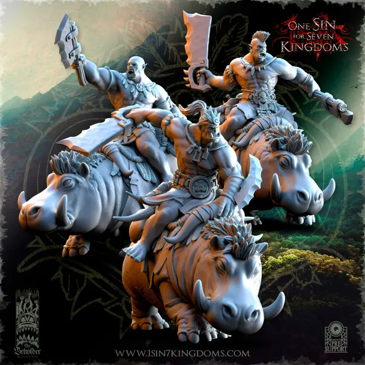 The Beholder miniatures- Orc - Salanaar Orc sur hippo armes additionnelles