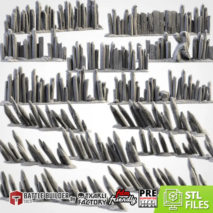 Txarli - Décors Fantasy - Pack Clôtures et piquets en bois (Style 1, 28mm)