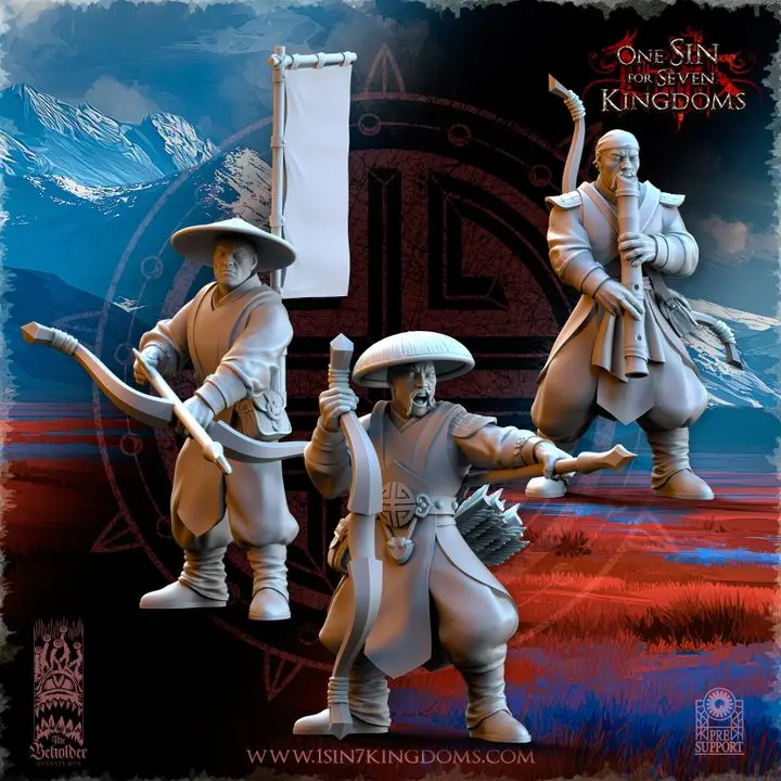 The Beholder miniatures- Astarii - Etat major Milice d'archer (Socle carré, 28mm)