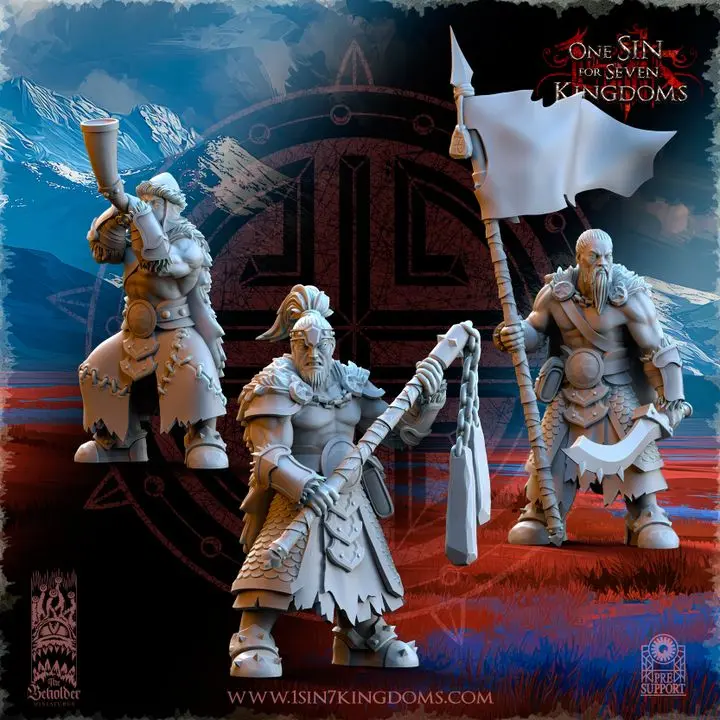 The Beholder miniatures- Astarii - Etat major guerriers des montagnes (Socle carré, 28mm)