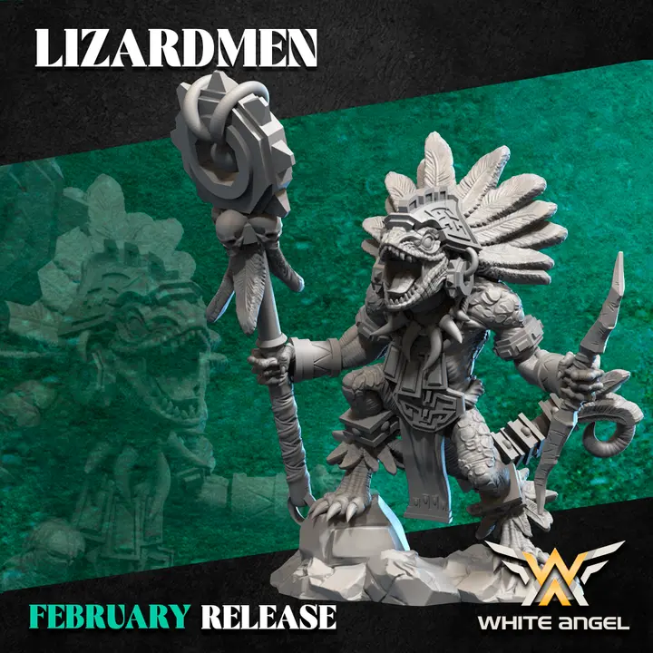 White angel - Hommes lezards - Shaman (Socle carré, 28mm)