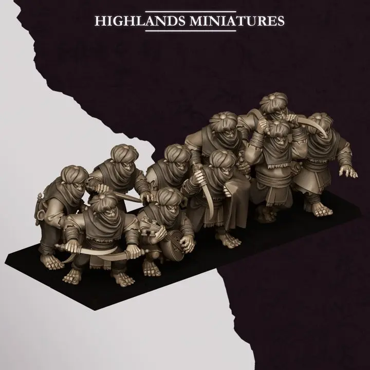 Highlands Miniatures - Nains corrompus - Hobgobelins Backstabbers (28mm, Socle carré, Par 10, Avec Etat major complet (EMC))