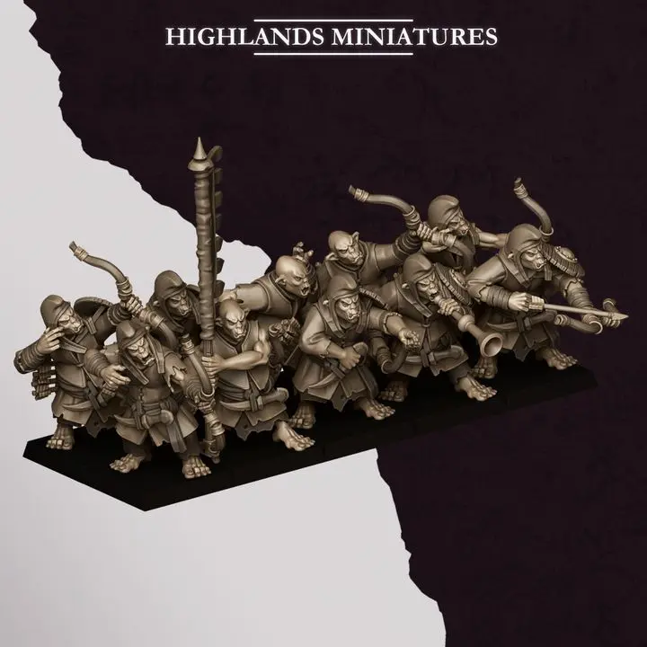Highlands Miniatures - Nains corrompus - Hobgobelins Archers (28mm, Socle carré, Par 10, Avec Etat major complet (EMC))