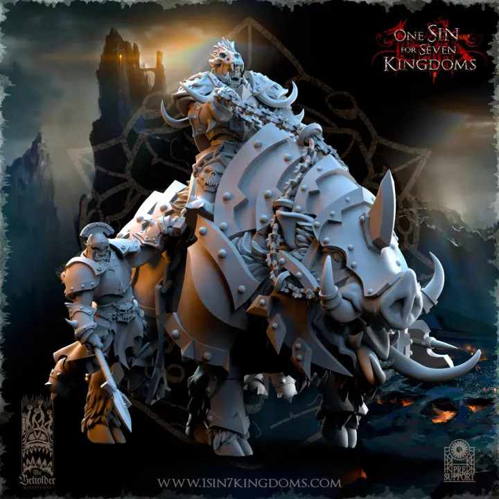 The Beholder miniatures- Orc - General orc sur sanglier de guerre