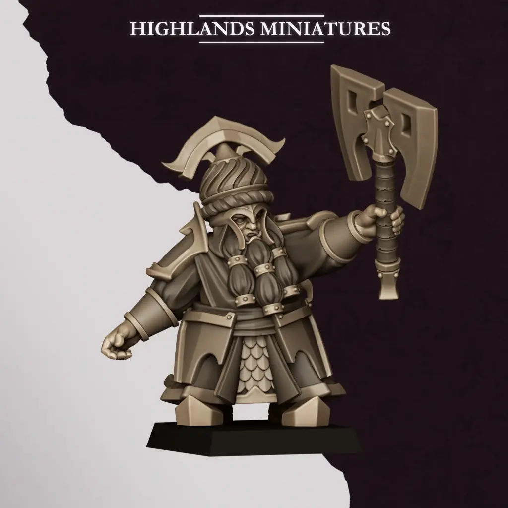 Highlands Miniatures - Nains corrompus - Commandant (28mm, Socle carré)