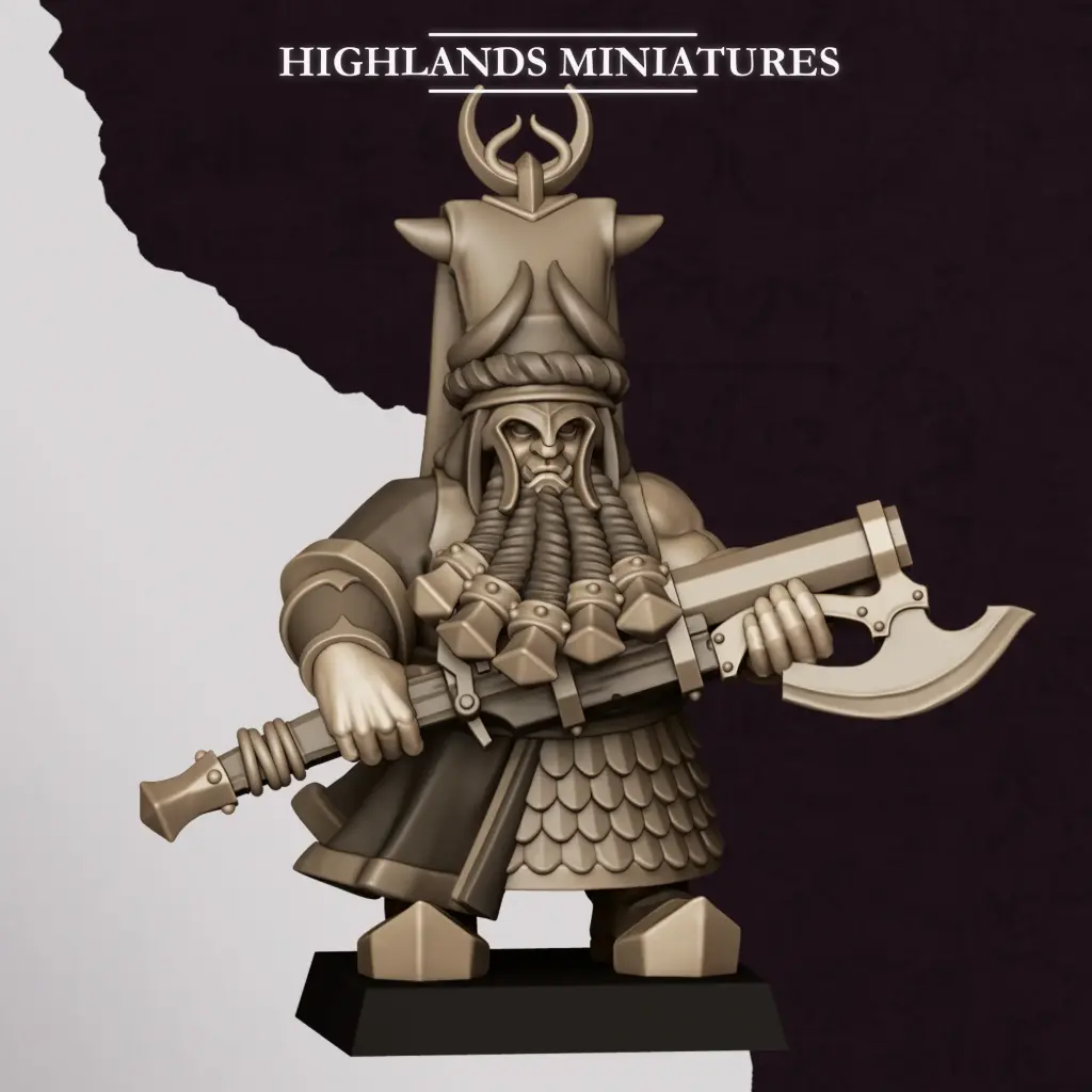 Highlands Miniatures - Nains corrompus - Commandant arme lourde