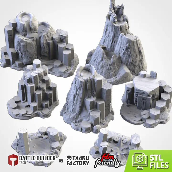 Txarli - Décors Fantasy - Volcans Basaltiques (Style 1, 28mm)