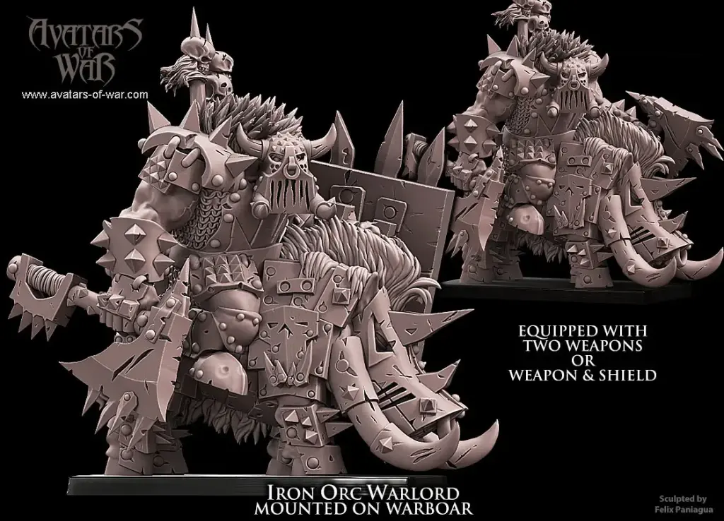 Avatars of War - Seigneur de guerre orc noir sur sanglier Arme de base et bouclier