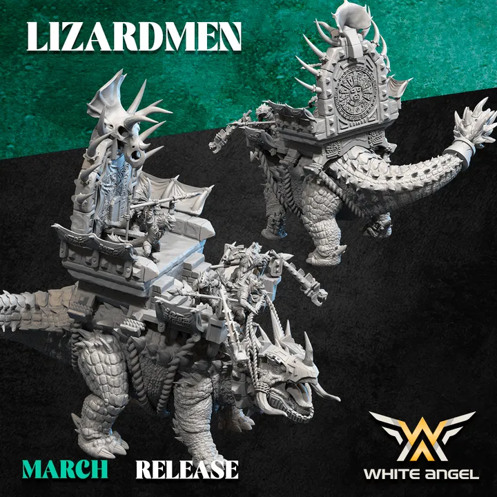 White angel - Hommes lezards - Triceratops avec Autel (Socle carré, 28mm)