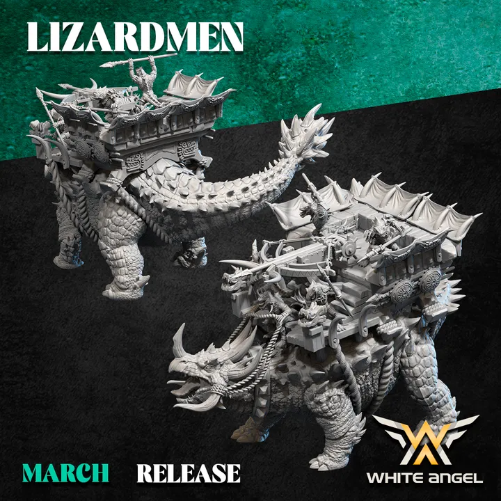 White angel - Hommes lezards - Triceratops (Socle carré, 28mm)