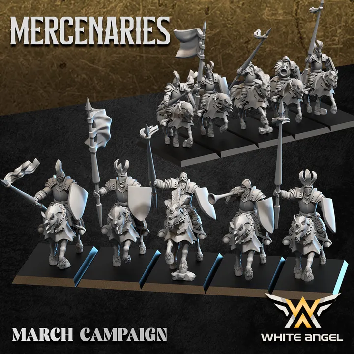 White angel - Empire - Cavalerie mercenaire Veroz (Socle carré, 28mm, Par 10, Avec Etat major complet (EMC))