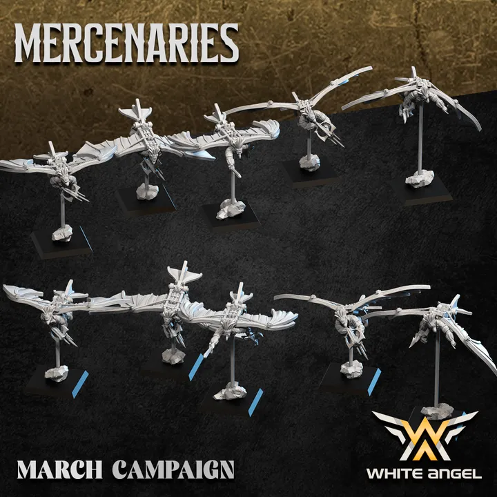 White angel - Empire - Birdmen mercenaires (Socle carré, 28mm, Par 10, Avec Etat major complet (EMC))