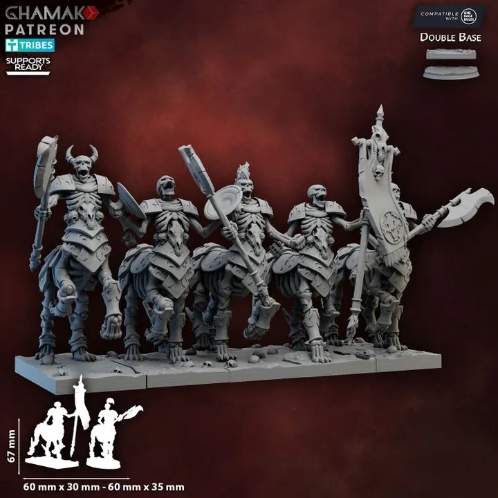 Ghamak - Fantasy - Centaures osseux (Socle carré, 28mm, Par 10, Avec Etat major complet (EMC))