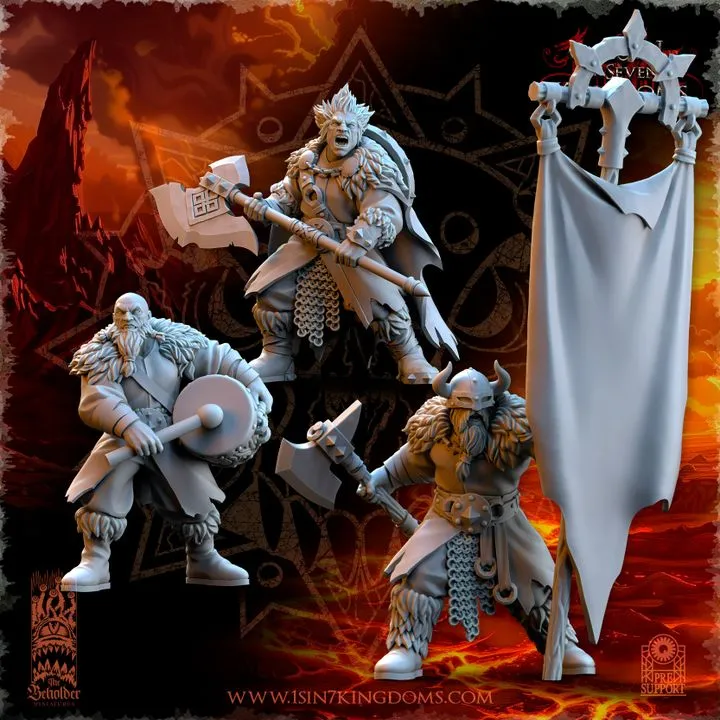 The Beholder miniatures- Guerriers corrompus - Guerriers nordiques Etat major complet