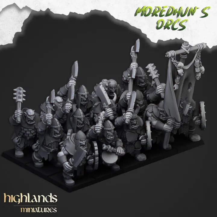 Highlands Miniatures - Guerriers orcs avec armes de base et boucliers