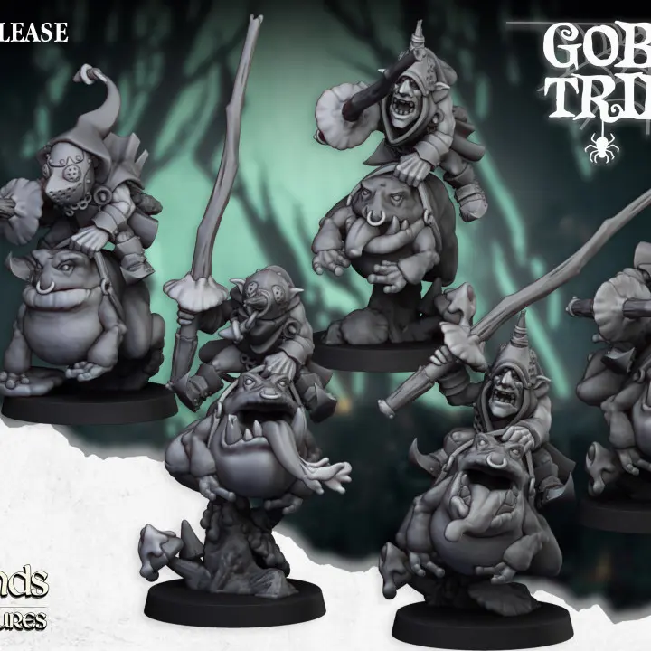 Highlands Miniatures - Cavaliers Gobelins nocturnes avec lances (28mm, Socle carré, Avec Etat major complet (EMC), Par 10)