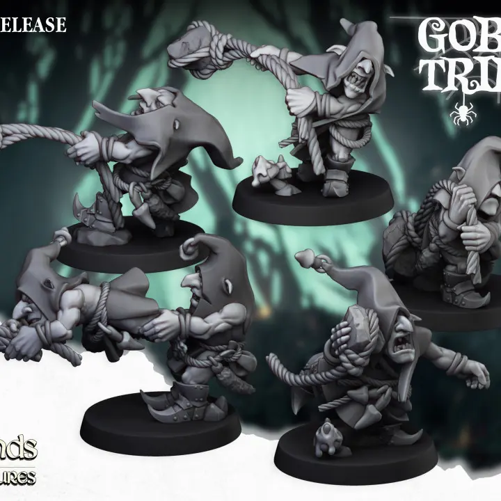 Highlands Miniatures - Gobelins nocturnes lanceurs de pierres (28mm, Socle carré, Par 10)