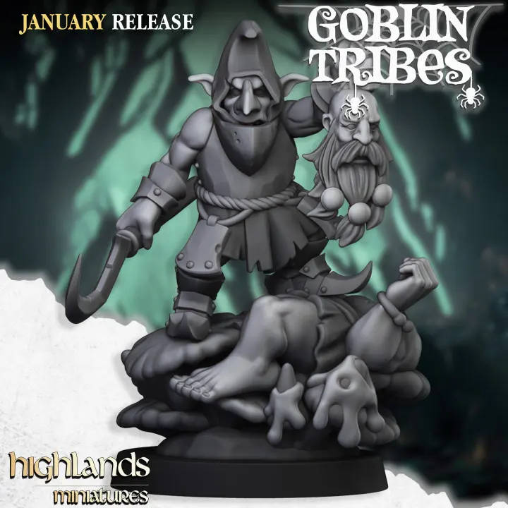 Highlands Miniatures - Chef gobelin nocturne (28mm, Socle carré)