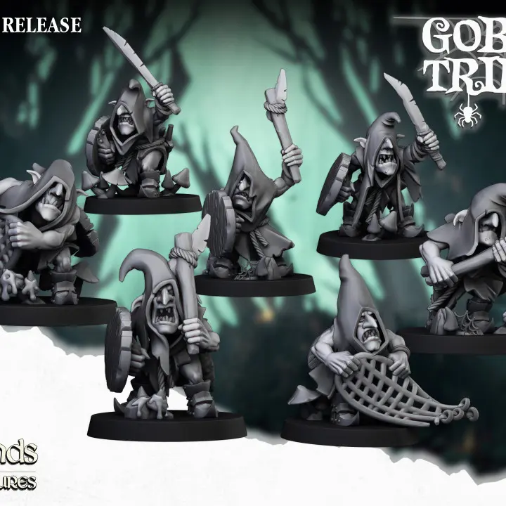 Highlands Miniatures - Gobelin nocturnes armes de base et boucliers (28mm, Socle carré, Avec Etat major complet (EMC), Par 10)