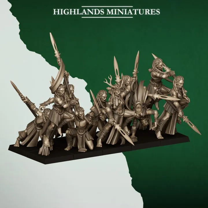 Highlands Miniatures - Elfes des bois - Danseurs (28mm, Socle carré, Avec Etat major complet (EMC), Par 10)