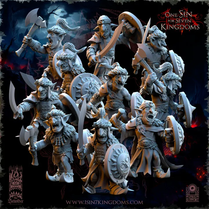 The Beholder miniatures- Gobelins - Guerriers gobelins désertiques armes de base et boucliers