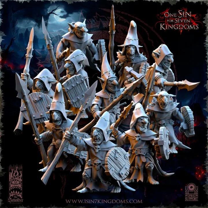 The Beholder miniatures- Gobelins - Guerriers gobelins nocturnes lances et boucliers